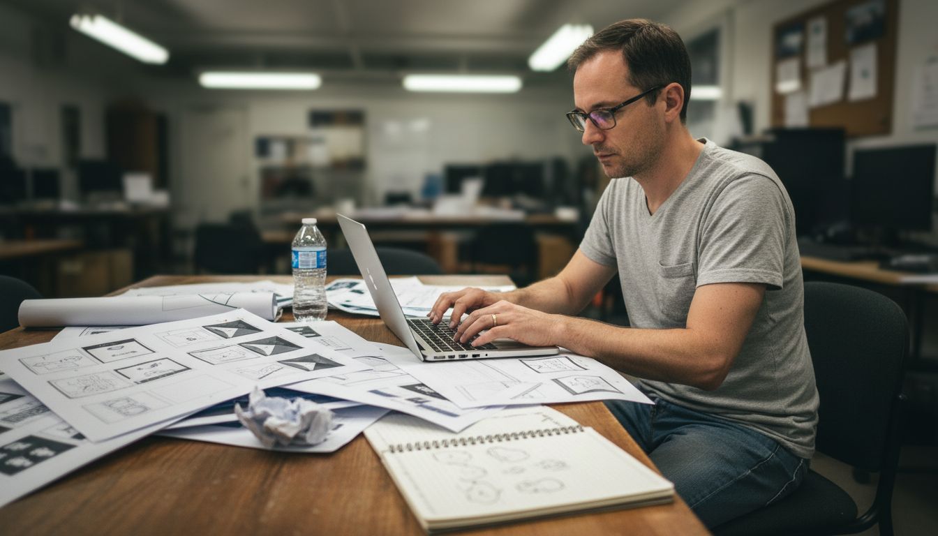 Content designer creating assets with mockups