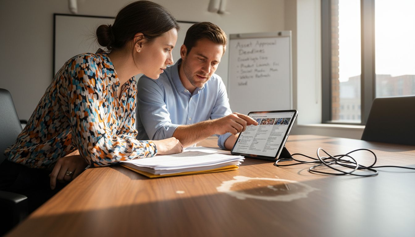 Marketing and legal teams review digital assets together