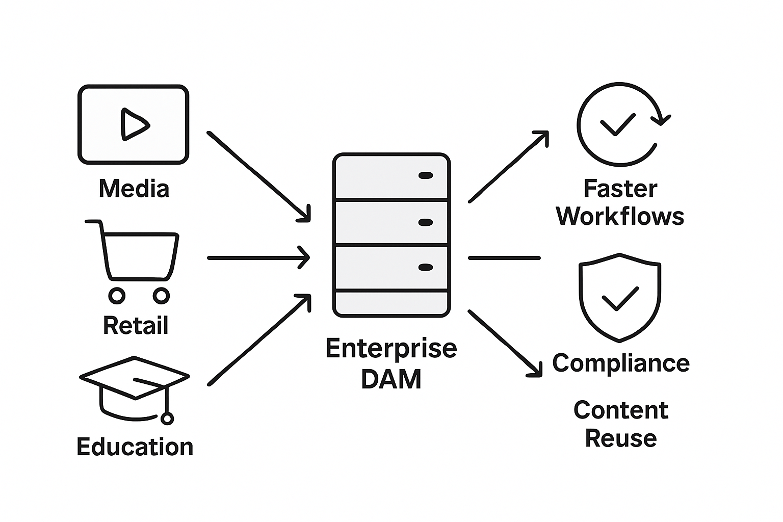 Infographic showing DAM use cases and benefits