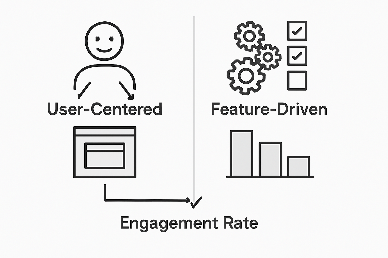 Infographic comparing user-centered and feature-driven design