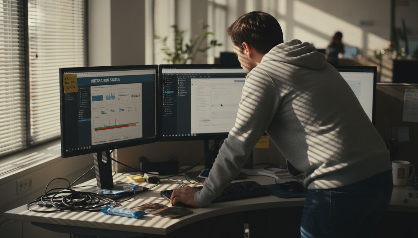 Developer working on technology integrations at desk