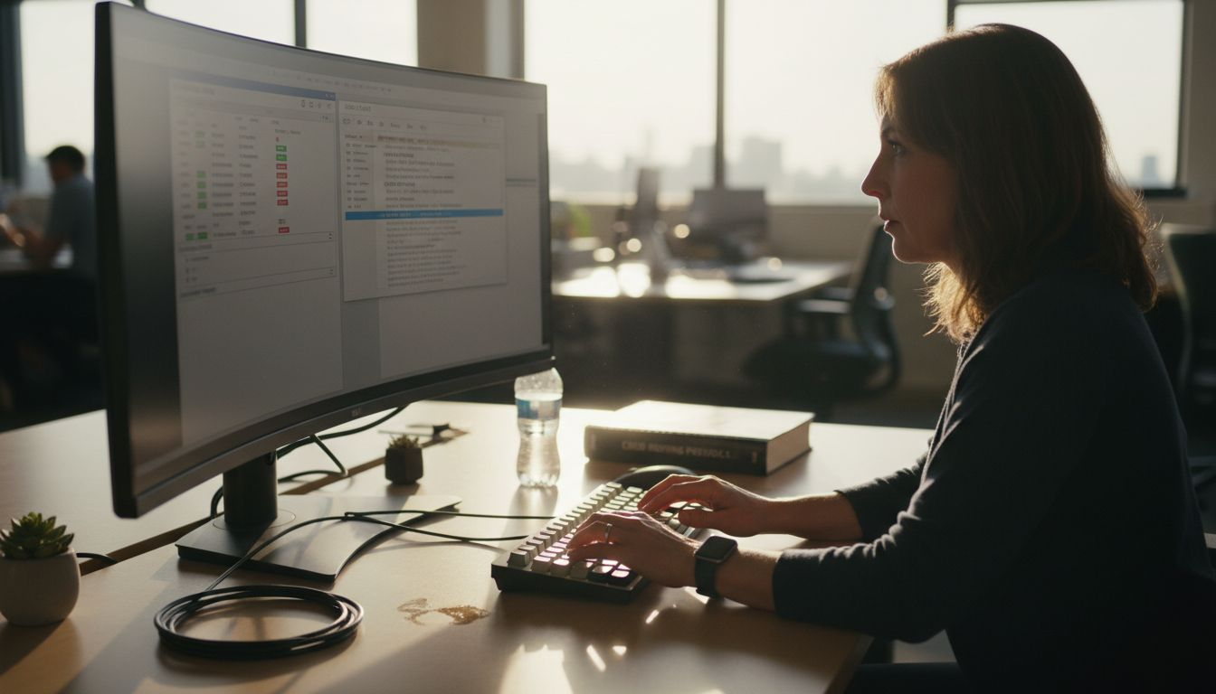 Admin working at modular system desk
