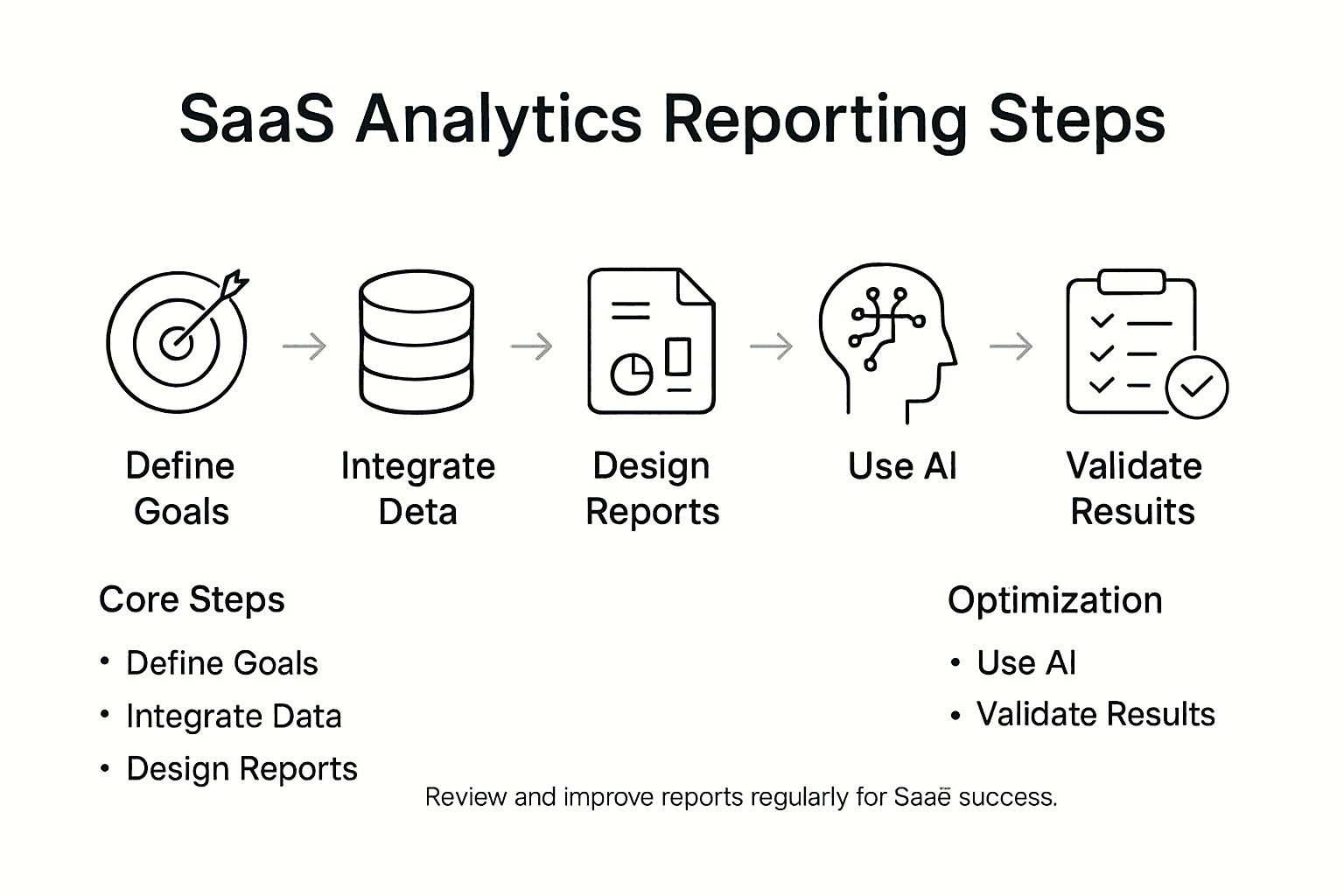 Infographic showing SaaS analytics reporting steps