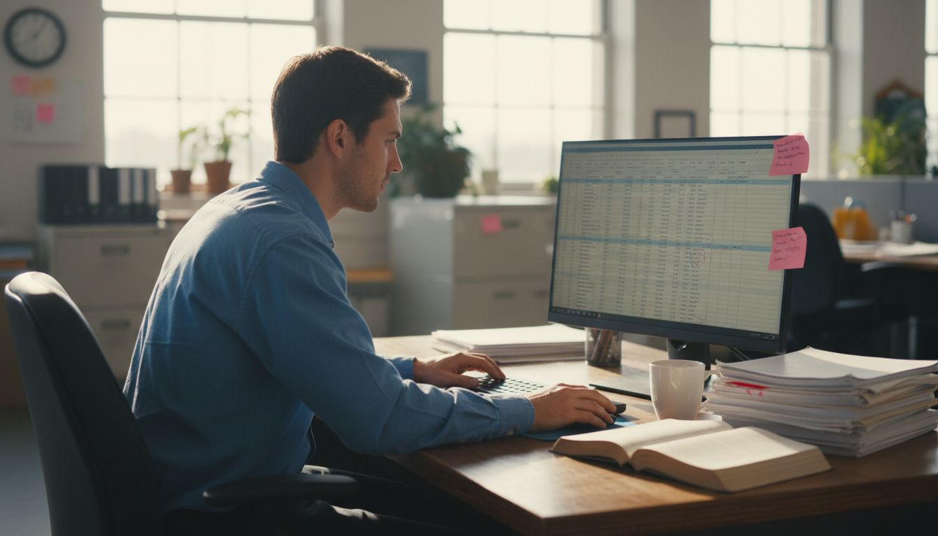 Analyst reviewing historical SaaS performance data