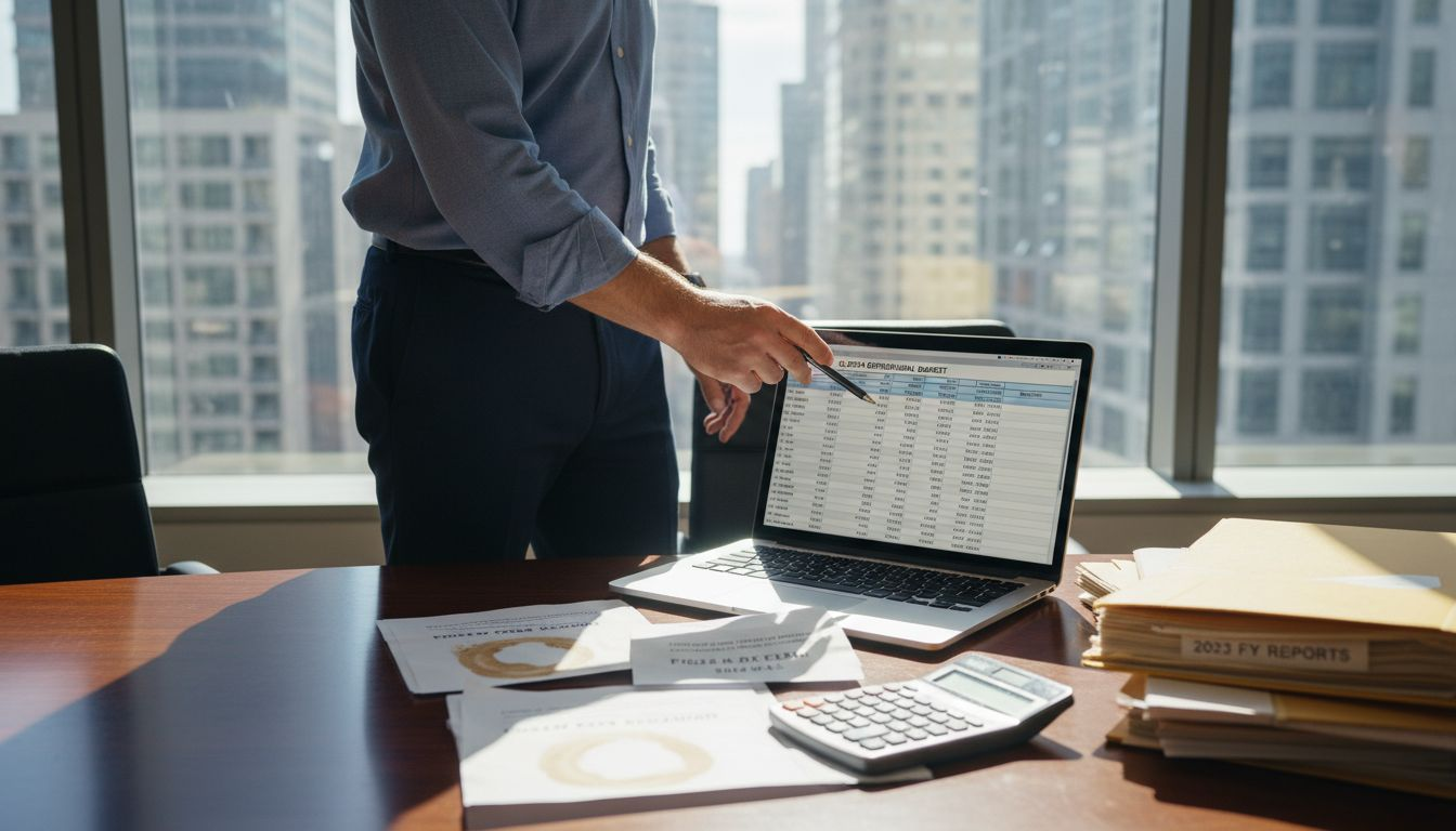 CFO comparing software costs in conference