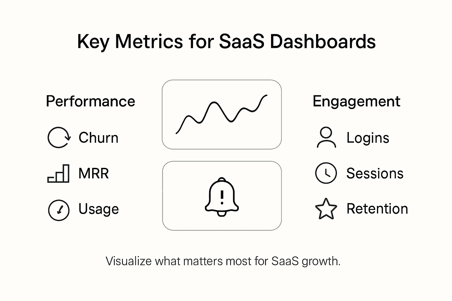 Infographic showing key SaaS dashboard metrics