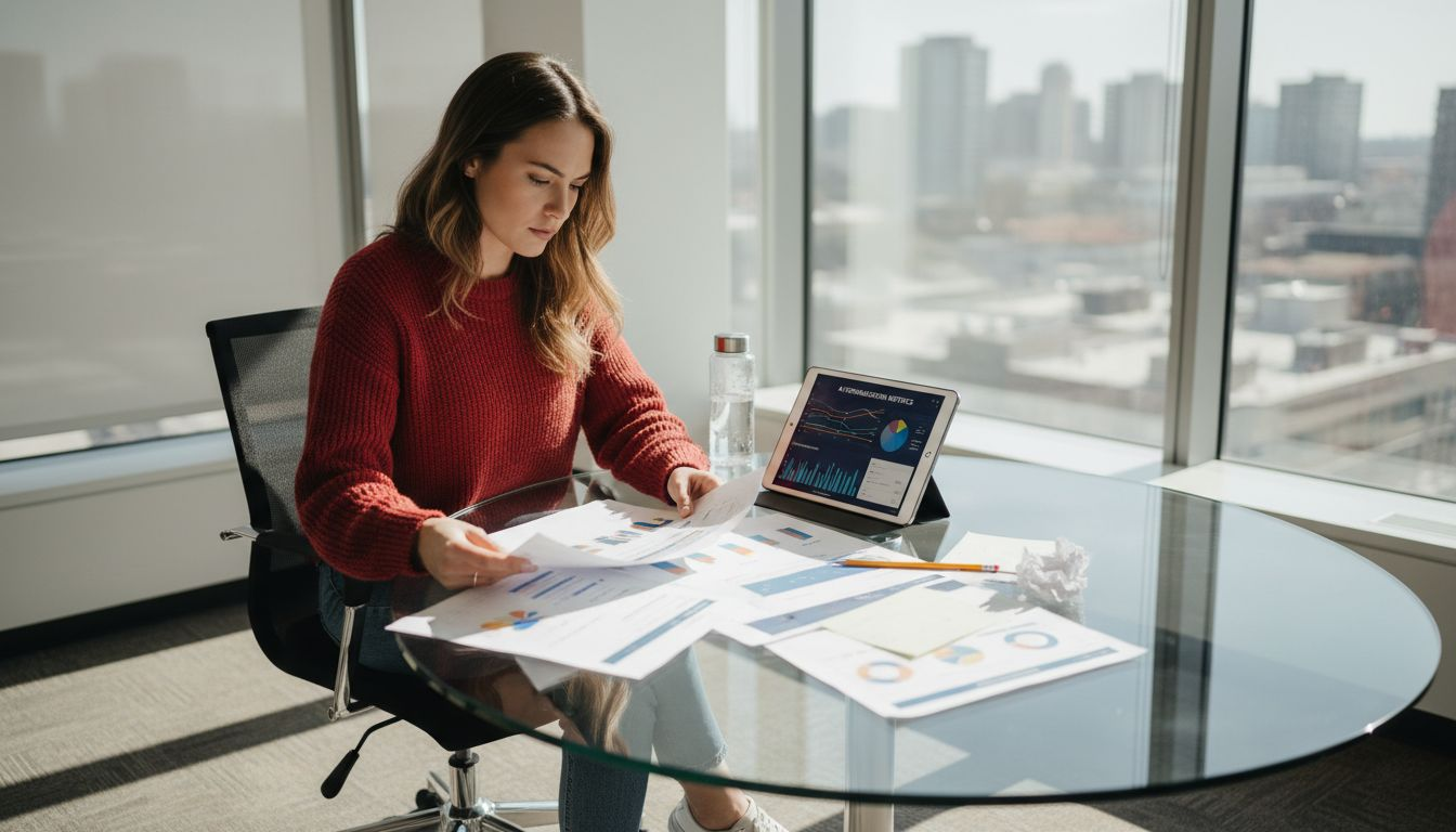 Professional reviews AI analytics dashboard and charts