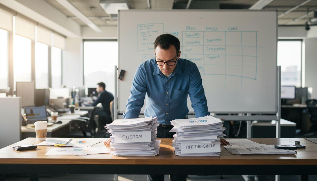 Manager comparing custom and off-the-shelf software