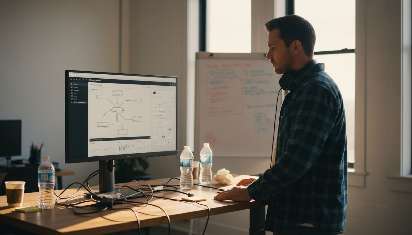 Developer reviewing software efficiency metrics