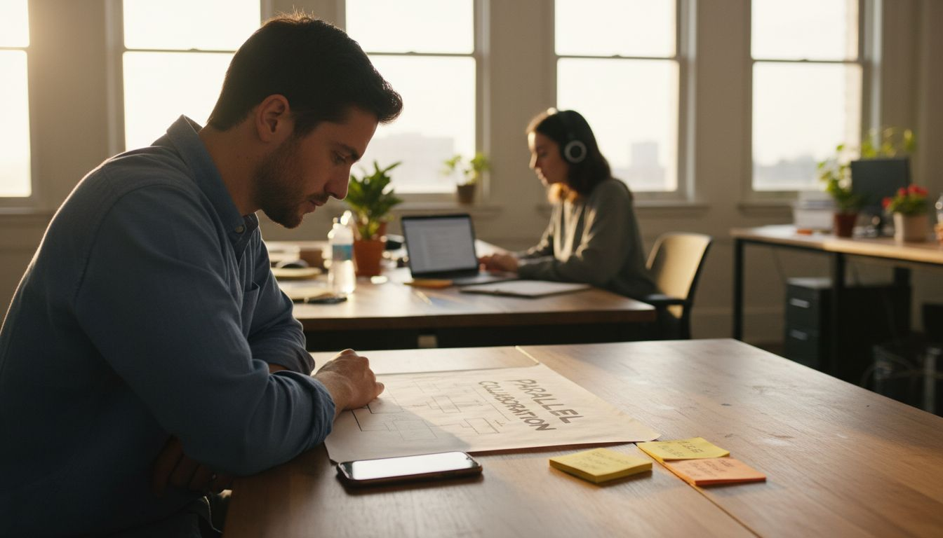Content collaboration workflow at desk