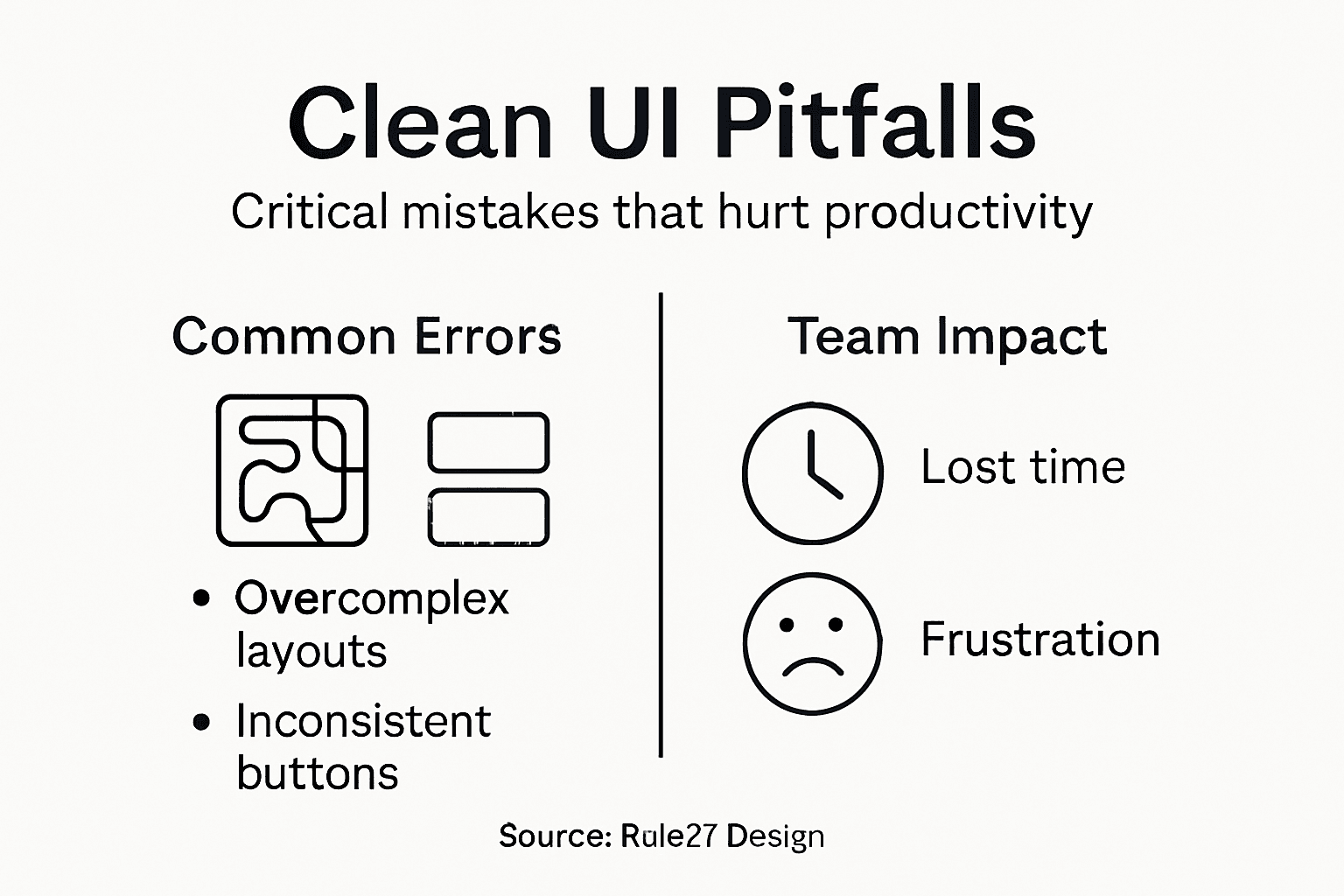 Infographic showing clean UI pitfalls and team impact