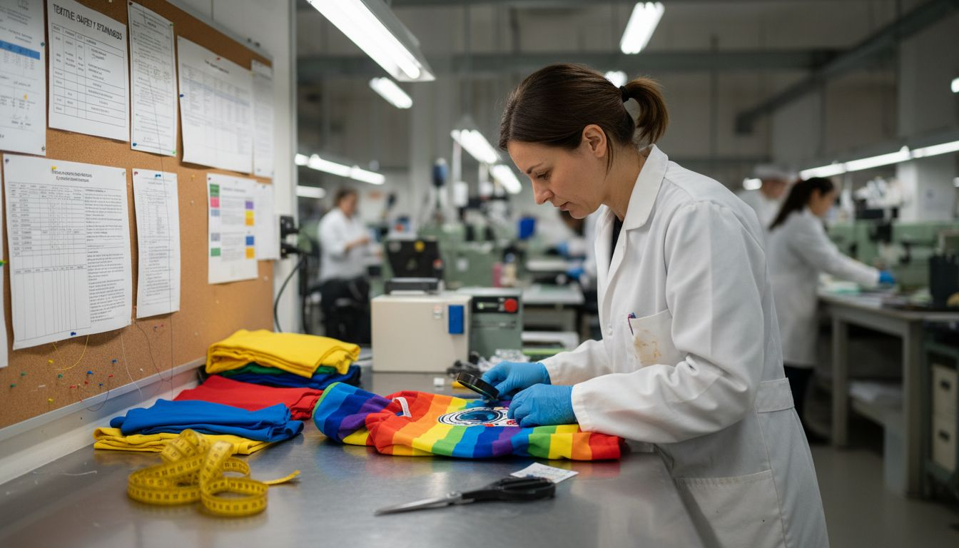 Lab technician checks kids clothing safety