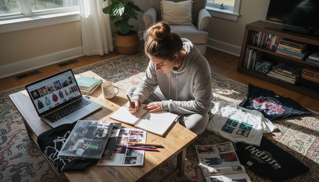 Student creating style mood board for tees