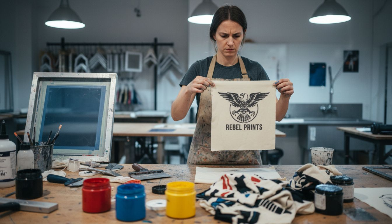 Designer prepping textile screen print shirt