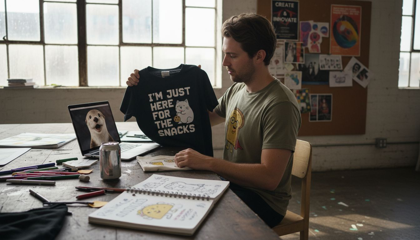 Designer creating funny T-shirt artwork