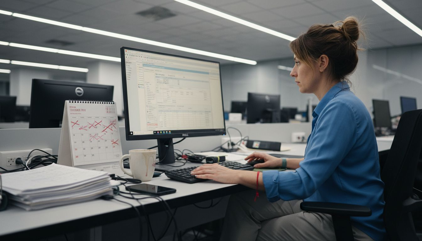User navigating ERP dashboard at work desk