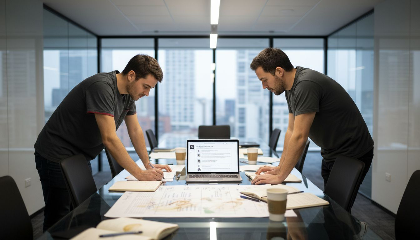 Team reviewing feedback workflow chart