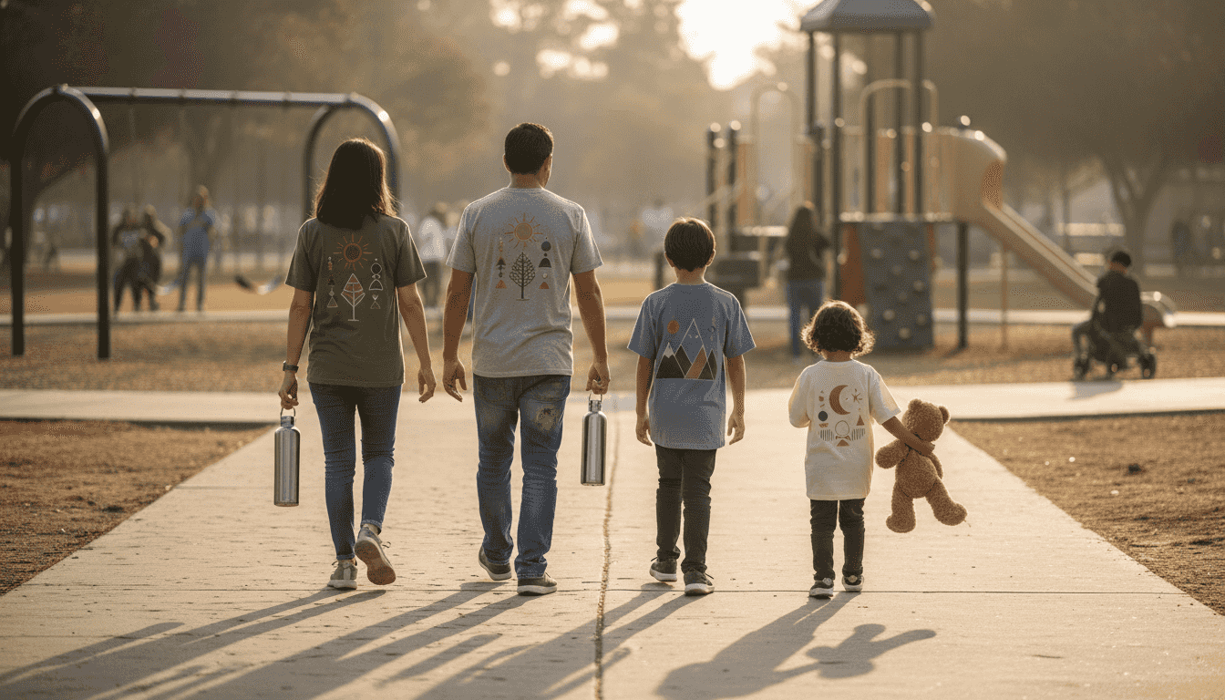 Family outing in coordinated themed t-shirts