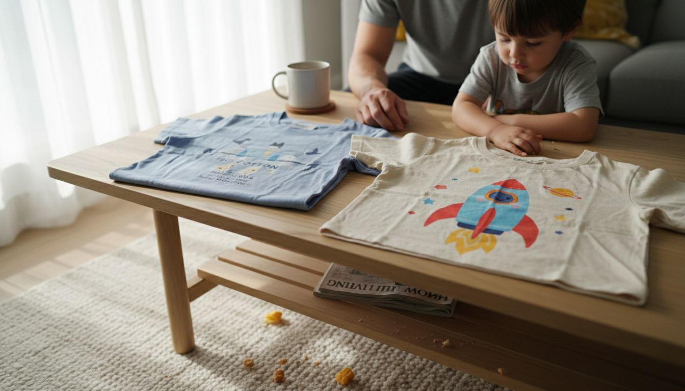 Parent comparing kids cotton blend tees