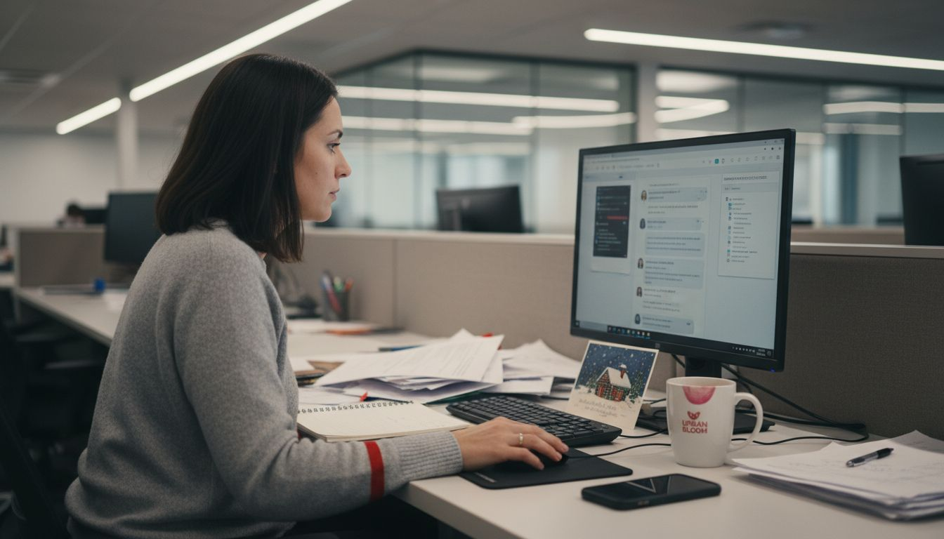 Woman using team communication and file sharing software