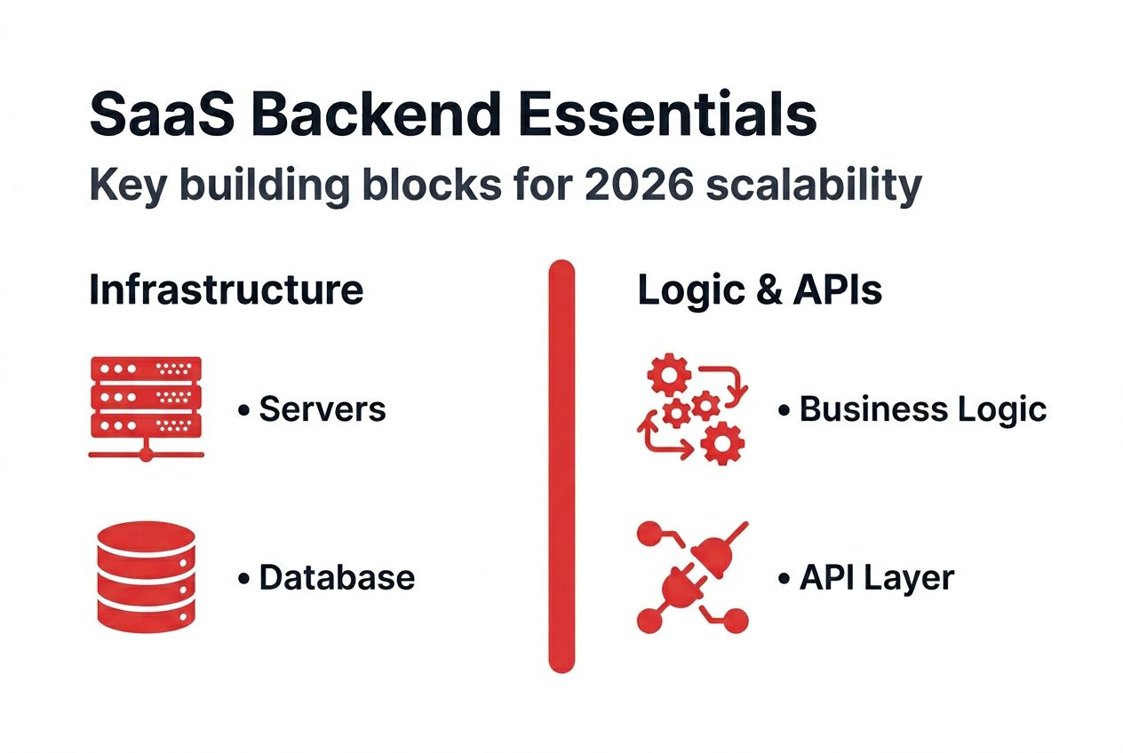 Infographic showing SaaS backend architecture essentials