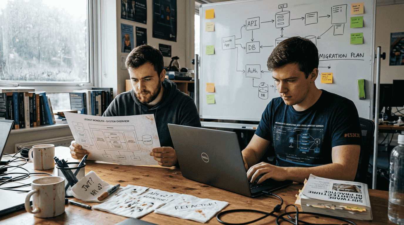 Developers comparing monolith and microservices approaches