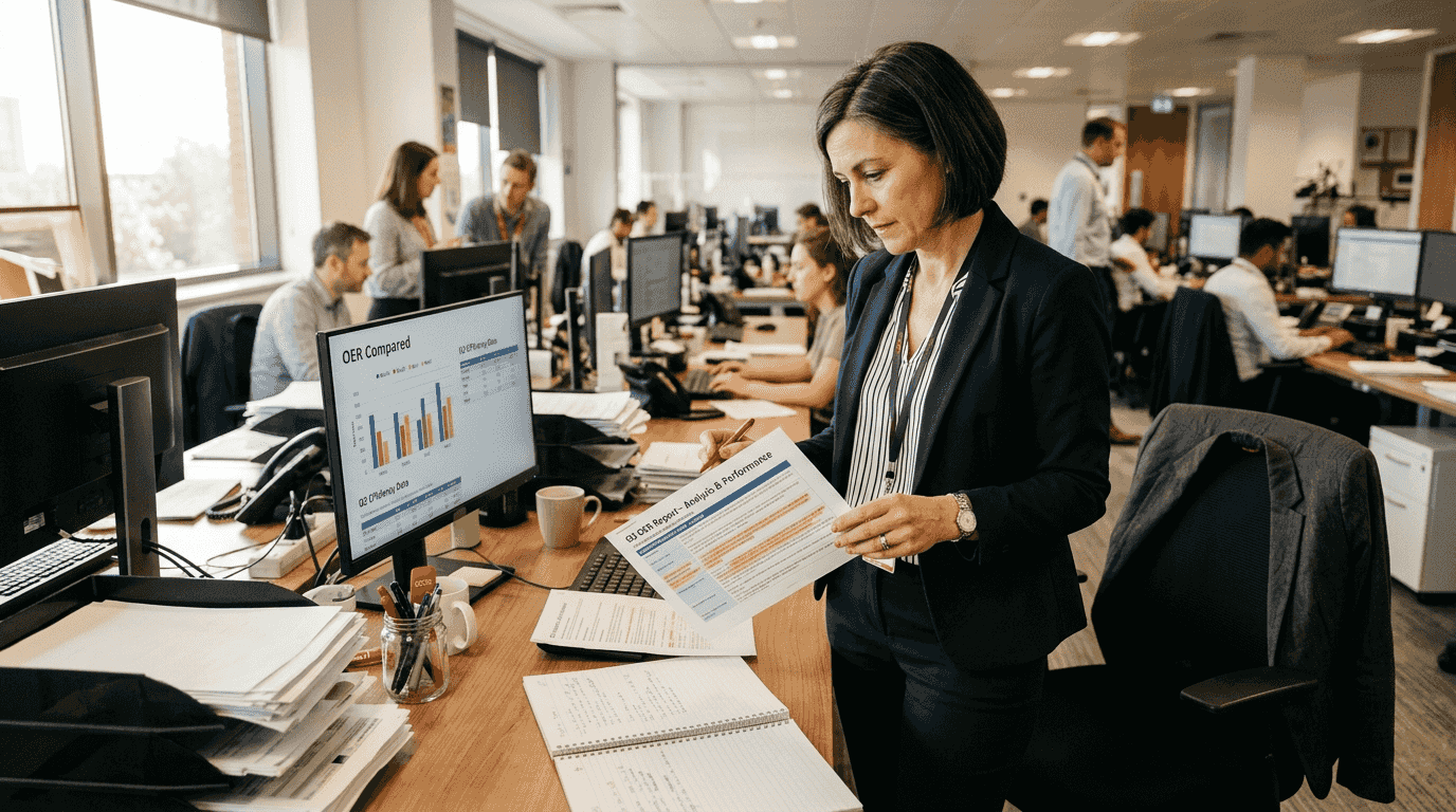 Manager evaluating operational efficiency metrics