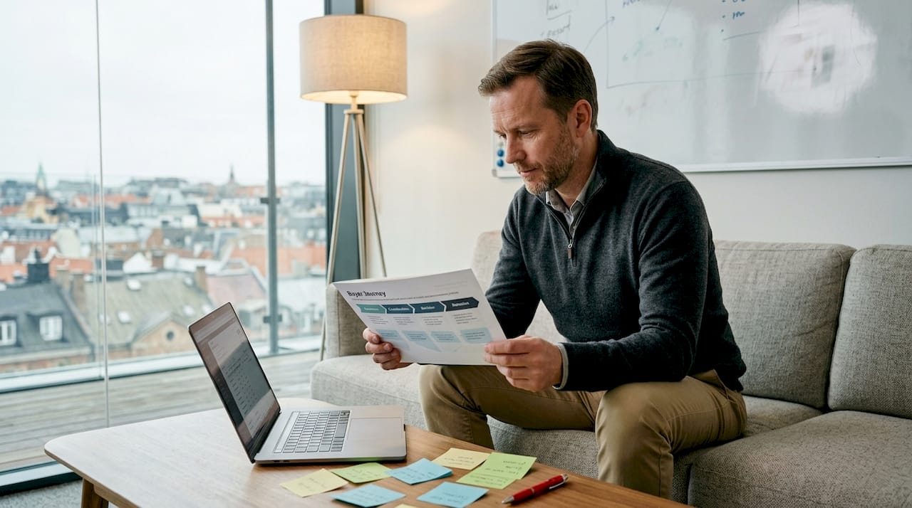 SaaS buyer journey chart review scene