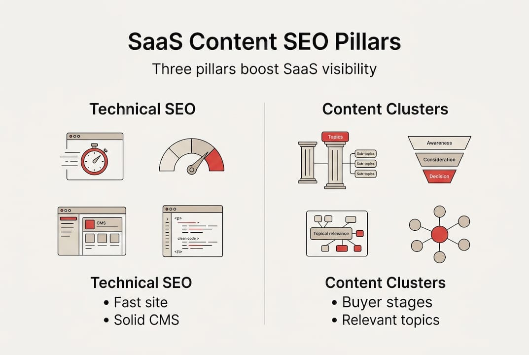 Infographic of SaaS content SEO pillars