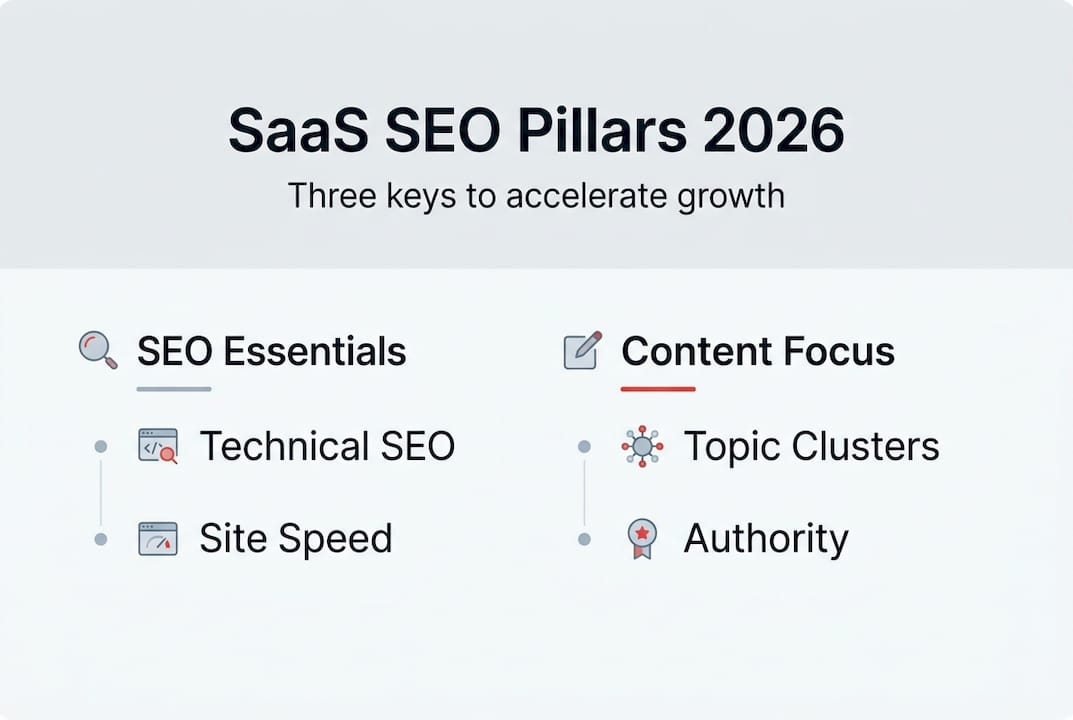 Infographic covering three core SaaS SEO pillars