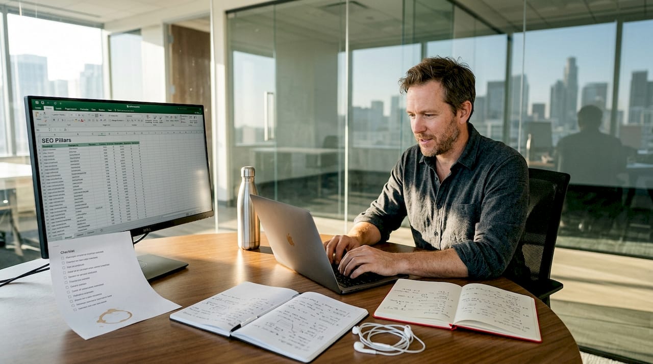 SaaS SEO manager working on content checklist