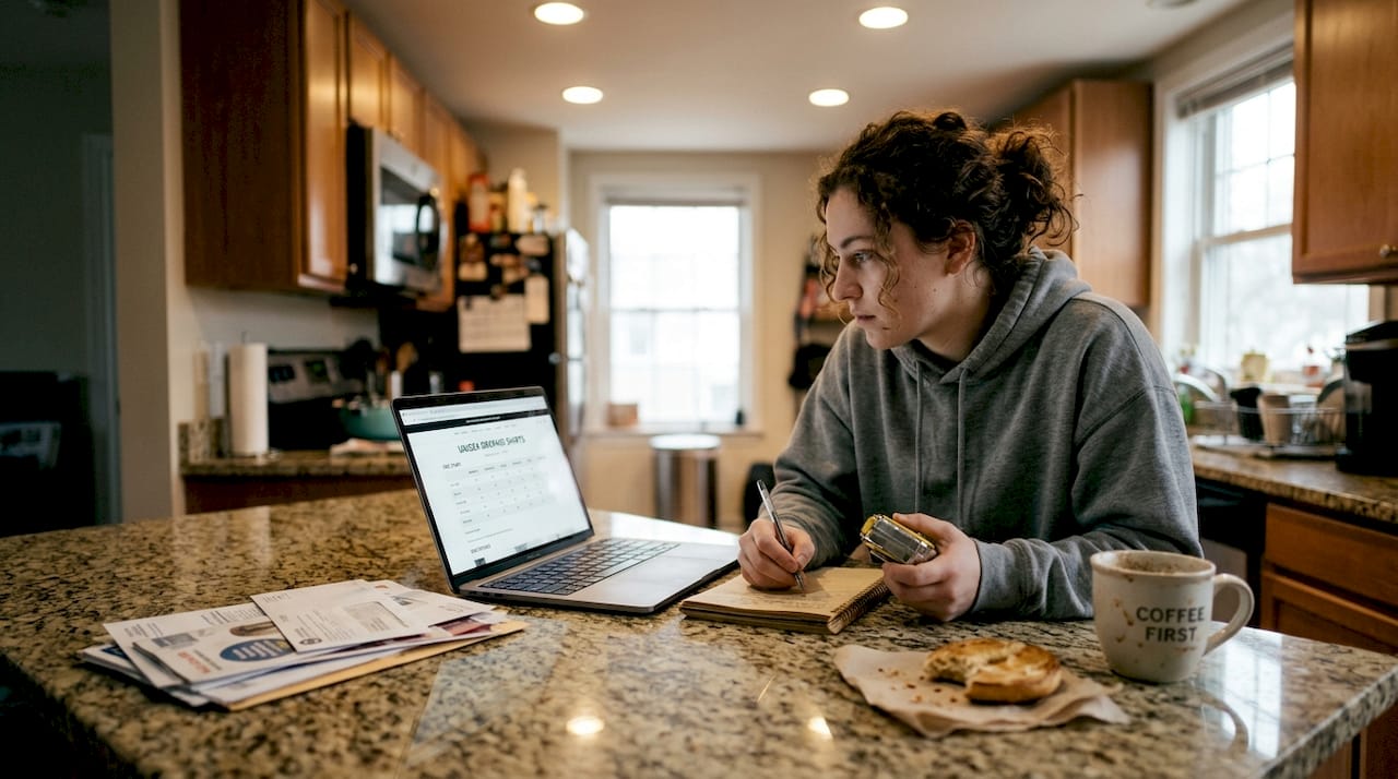 Person using laptop to check apparel size chart