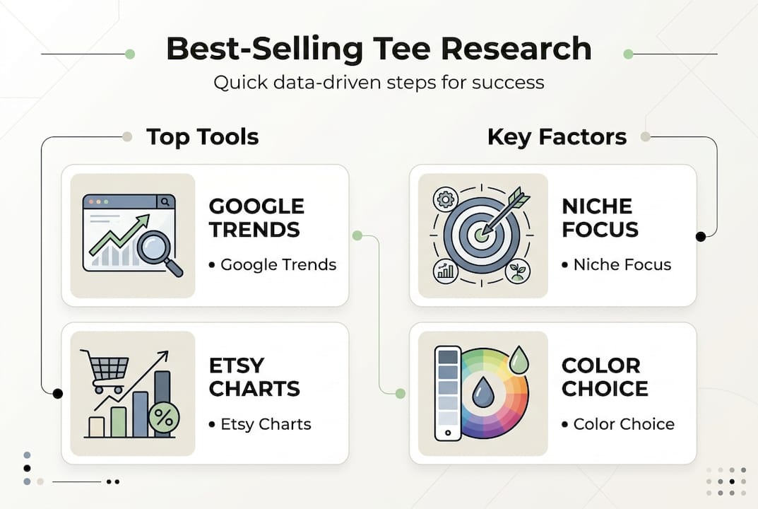 Infographic with top t-shirt research steps and factors