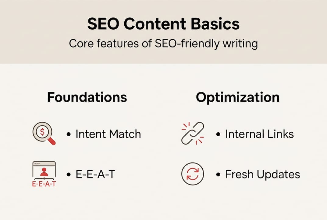 Infographic of SEO content core components