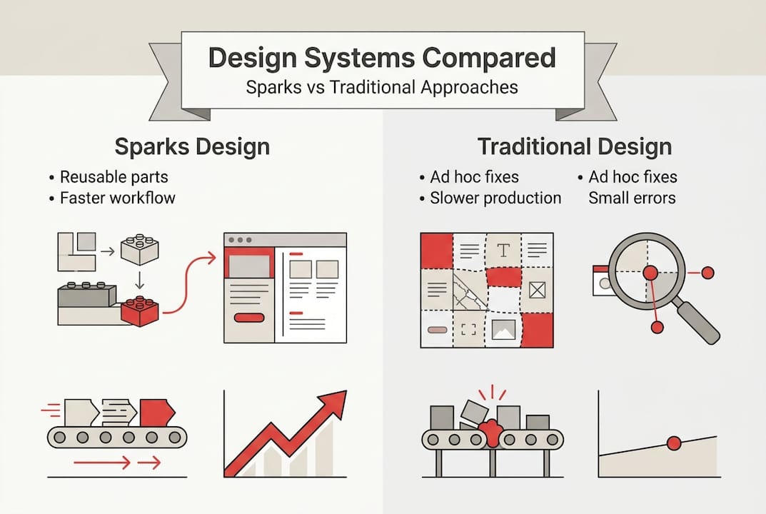 Infographic comparing sparks and traditional design