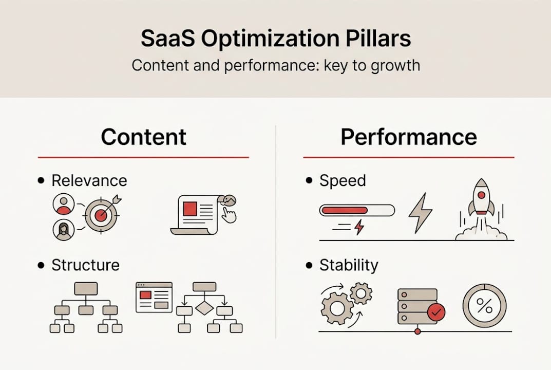 Infographic showing SaaS content and performance pillars