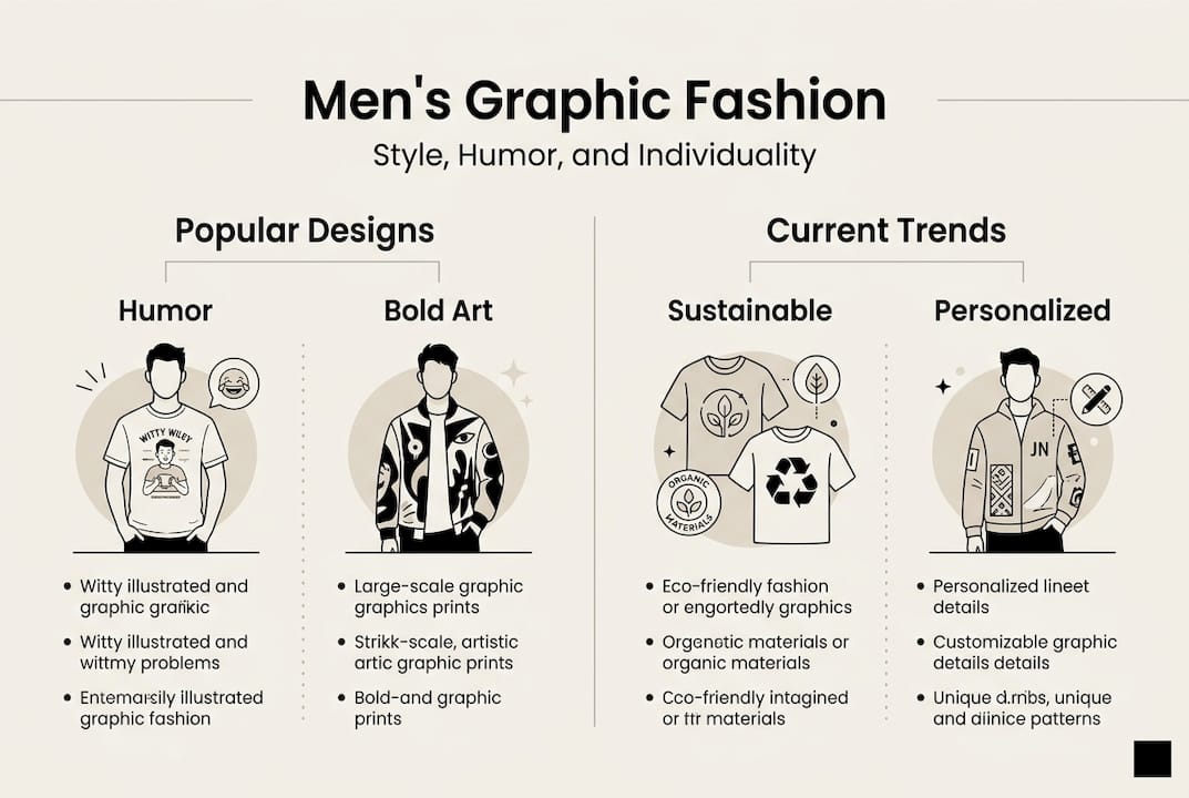 Infographic showing men's graphic fashion trends and themes