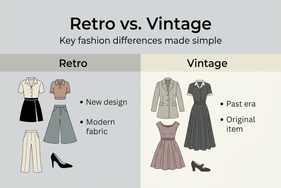 Infographic comparing retro vs vintage style