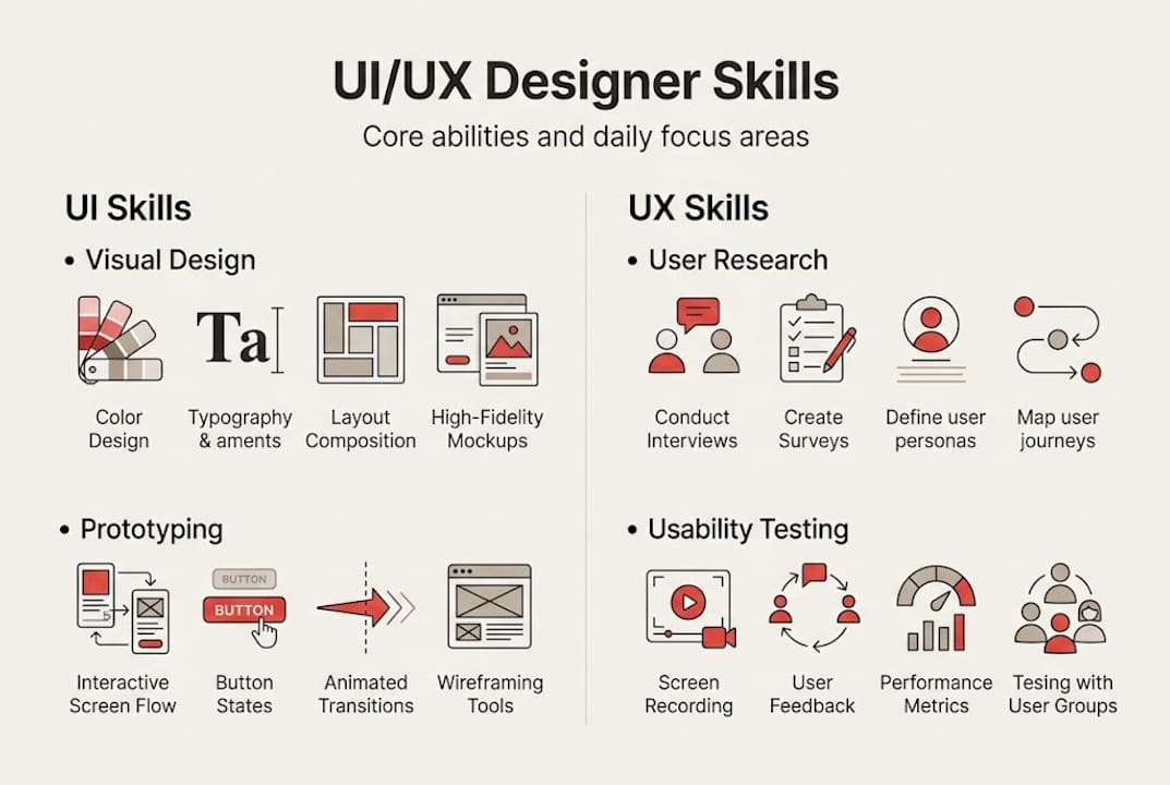 Infographic highlights core UI and UX skills