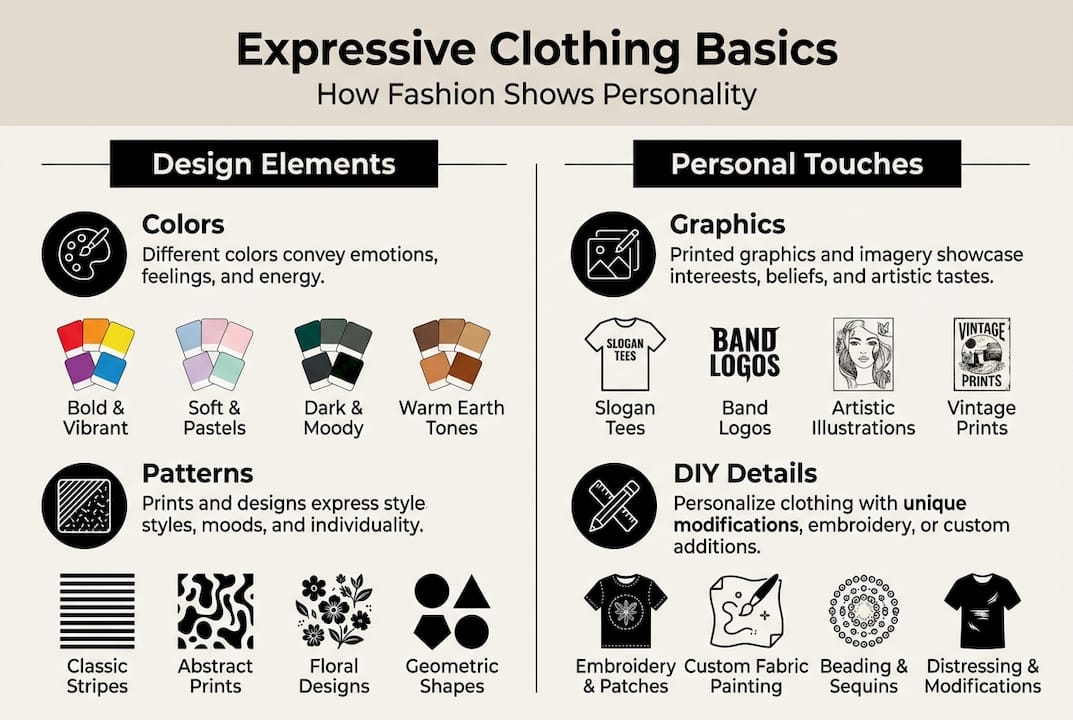 Infographic on expressive clothing basics and elements