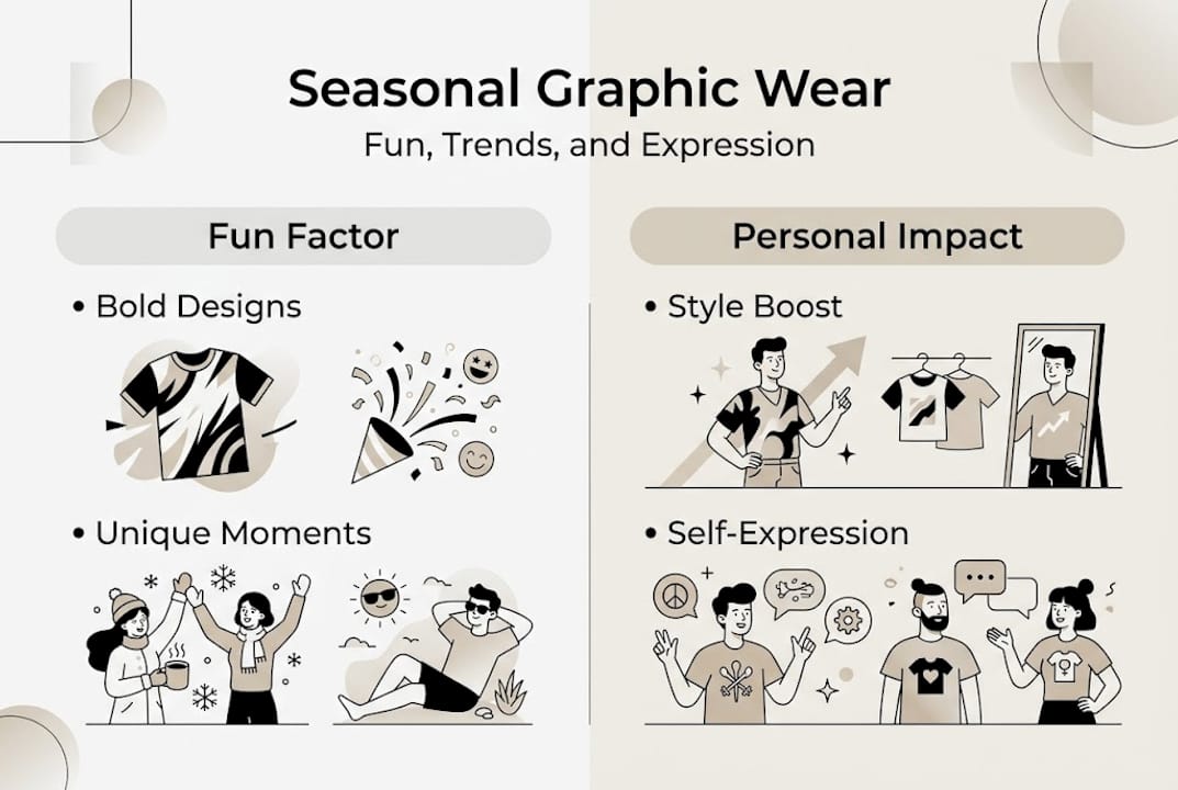 Infographic highlighting key benefits of seasonal graphic wear