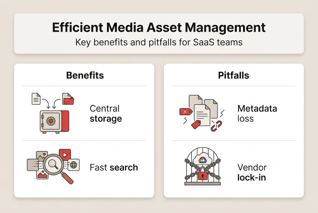 Infographic with media asset benefits and pitfalls