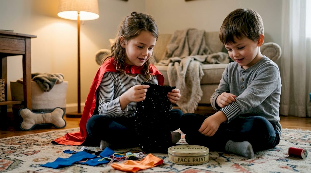 Children checking comfortable Halloween costume fabrics