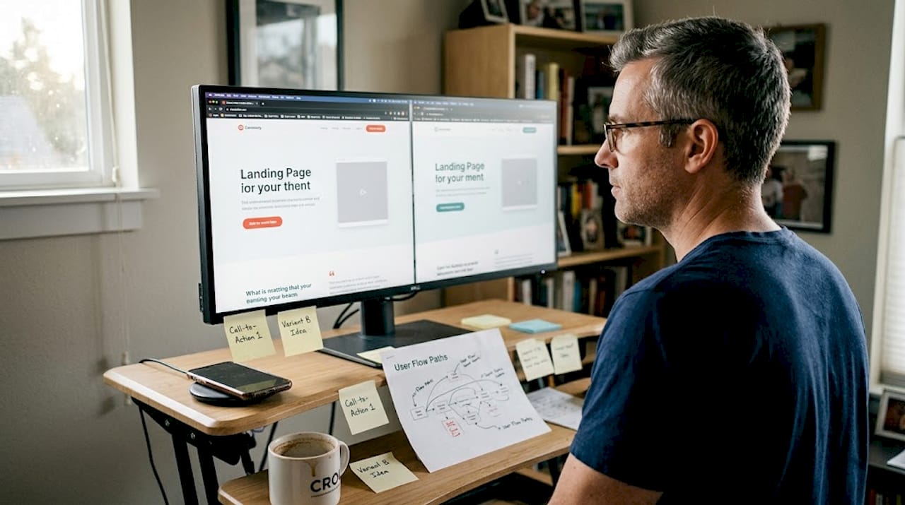 Marketer comparing SaaS landing page tests