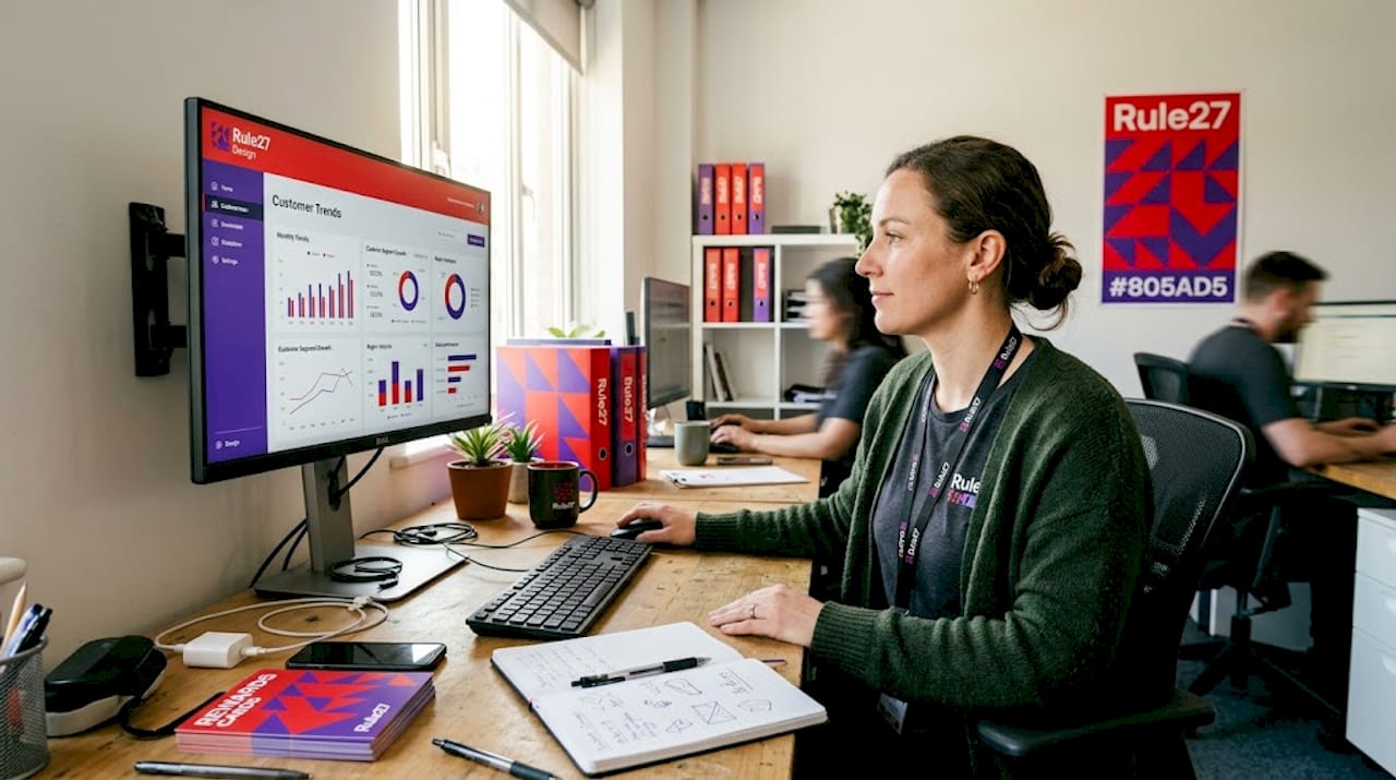 Retail staff viewing AI dashboard trends