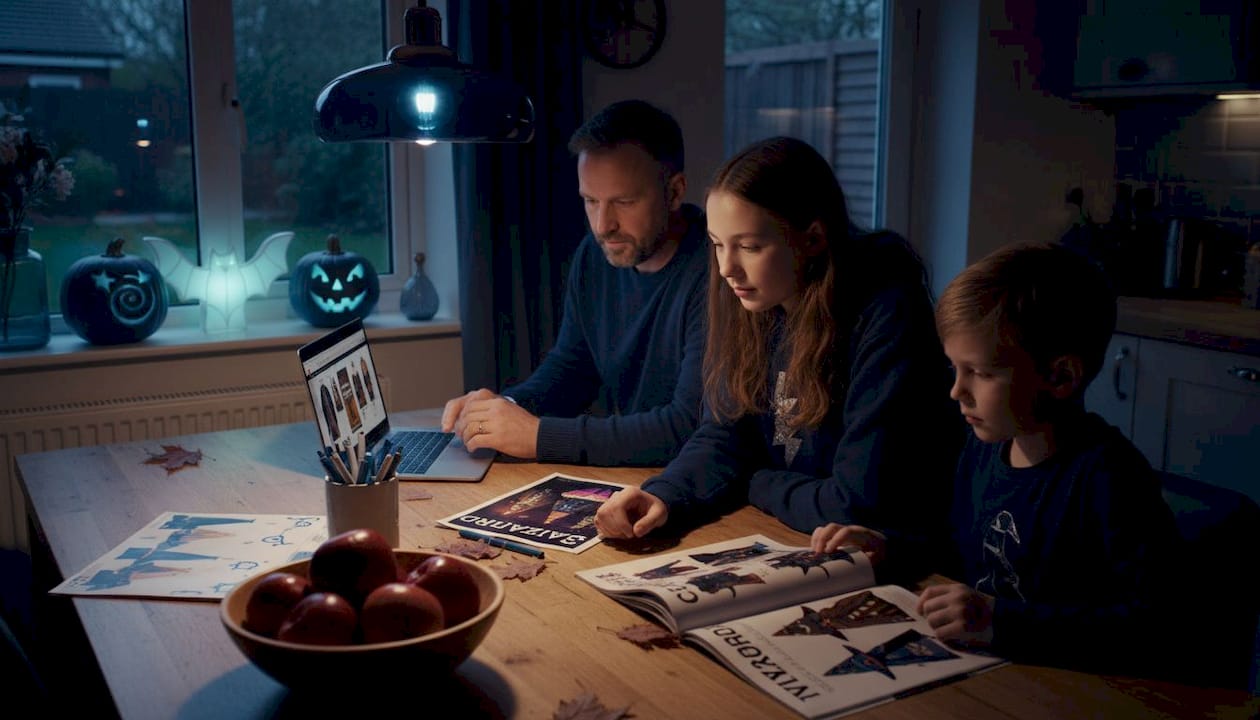 Family browses Halloween outfits together