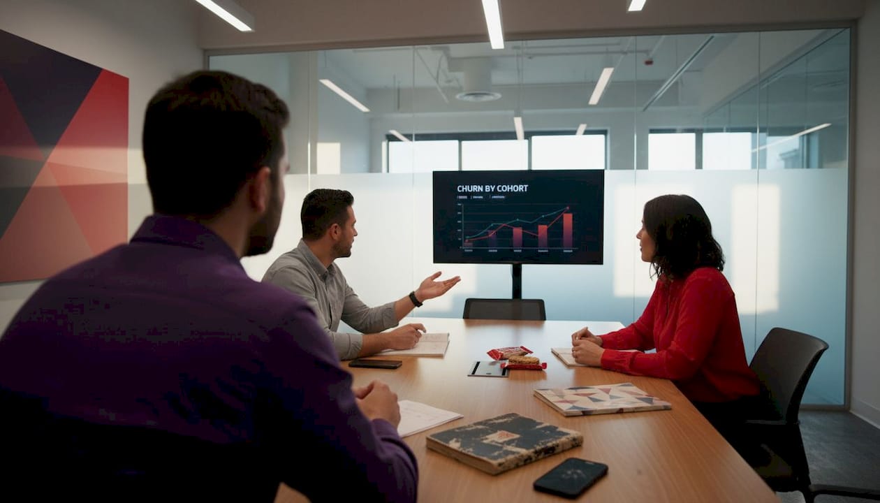 Team meeting on SaaS analytics data