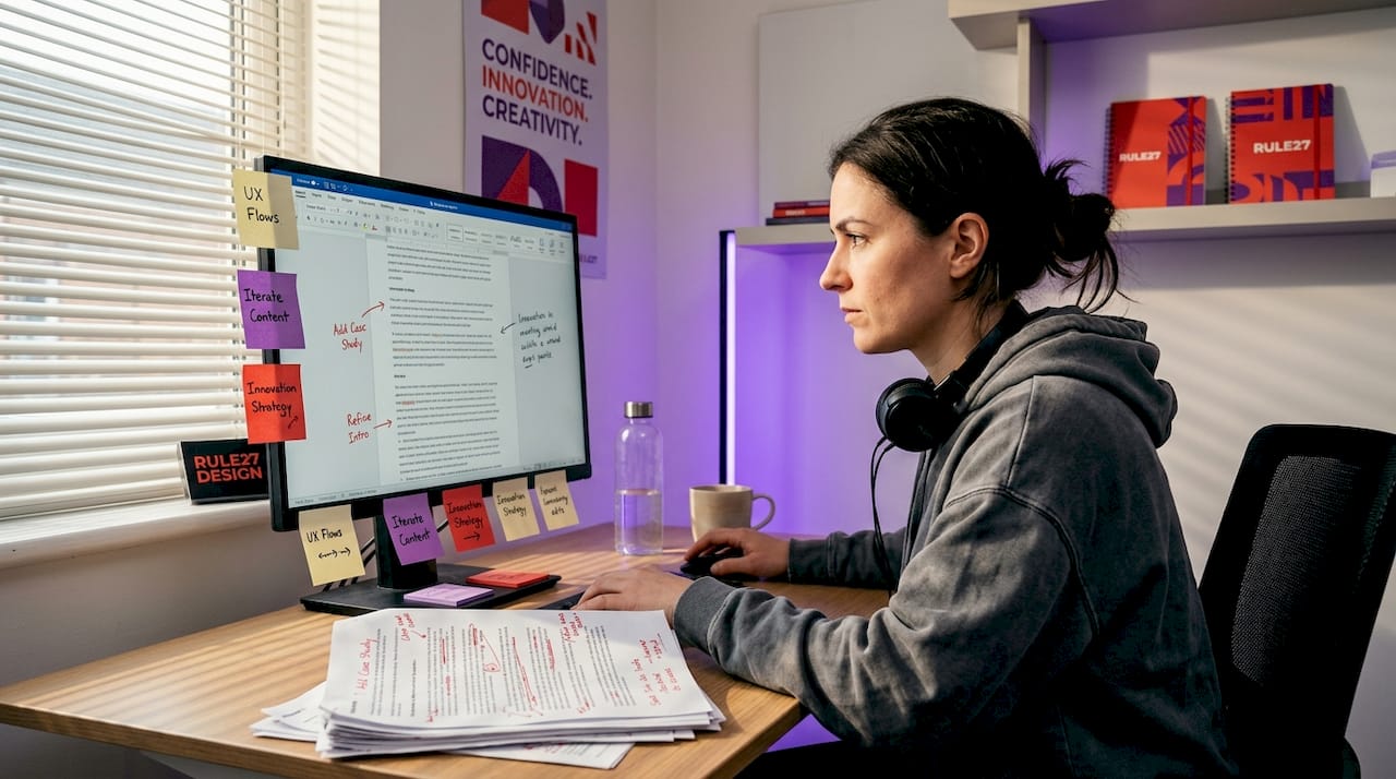 Writer editing SaaS content draft