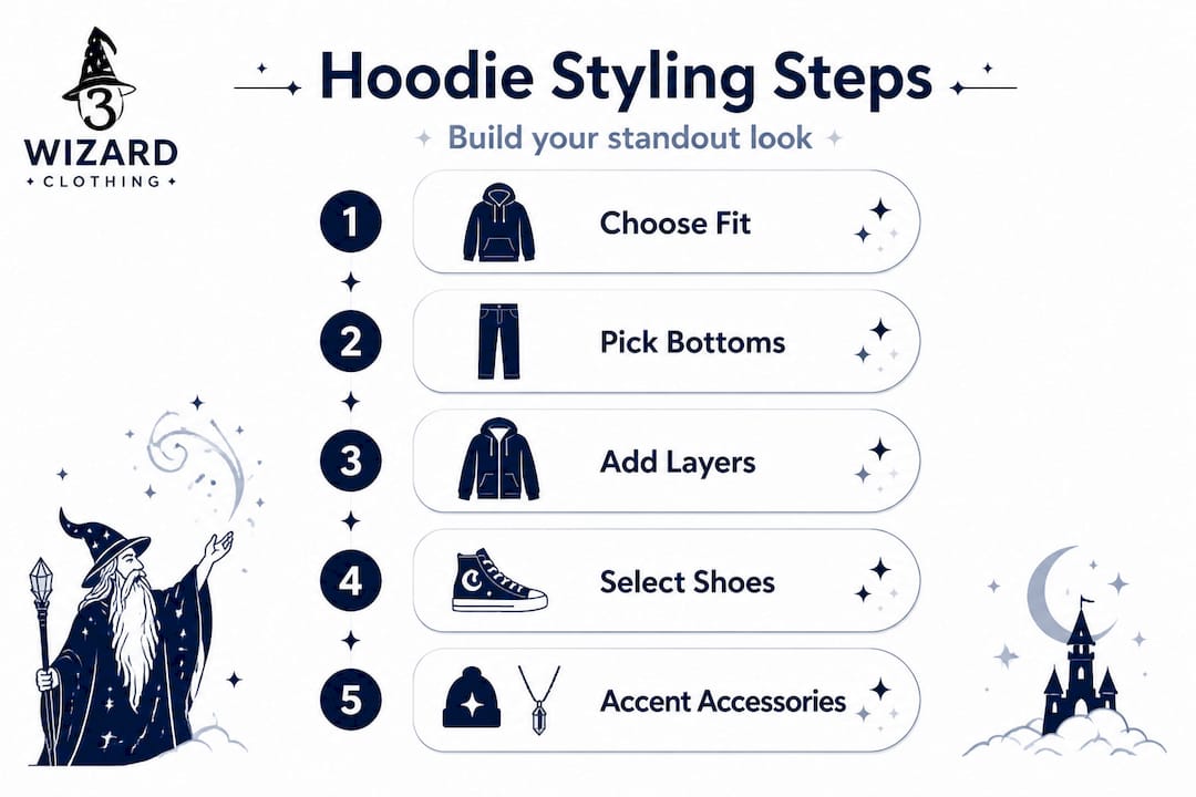 Infographic showing steps for styling a graphic hoodie