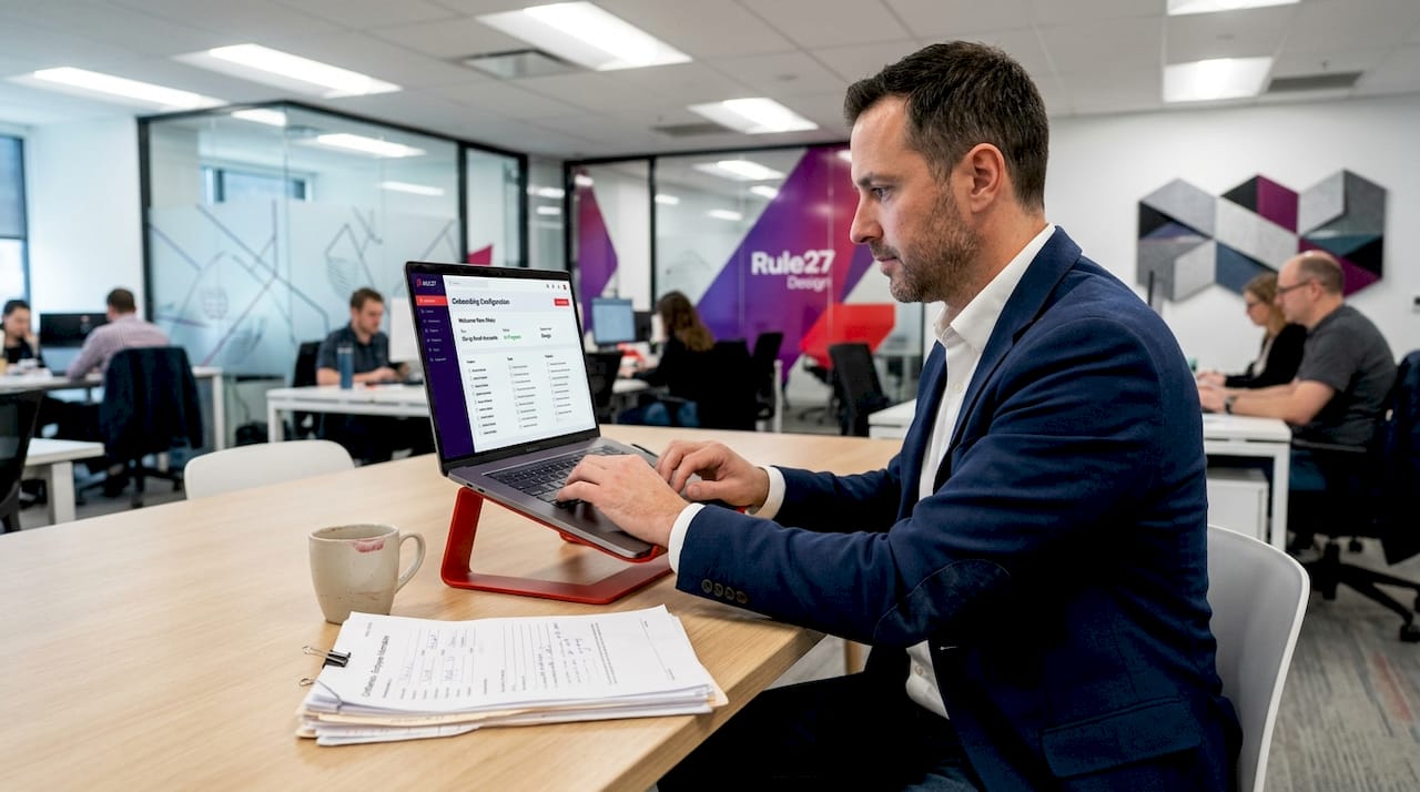 HR professional digitizing onboarding workspace